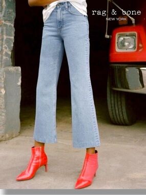 Rag & Bone Justine Wide-Leg High Rise Ankle Jeans in Broken Nelly size 28